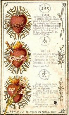 Catholic Symbols, Sacred Heart Art, Sacred Heart Tattoos, Traditional Catholicism, Vintage Holy Cards, Jesus And Mary, Mary And Joseph, Jesus Mary And Joseph, Three Hearts