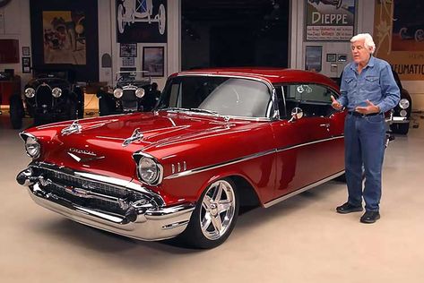 This '57 Bel Air recently featured on Jay Leno's Garage is powered by a supercharged LT4 V8 with a six-speed manual transmission. #Chevy #57Chevy #BelAir #classiccar #restoration #restomod #ClassicIndustries Jay Leno Garage, Chevy Vehicles, Chevy Motors, Dan Gurney, Crate Motors, 32 Ford, Crate Engines, Carroll Shelby, Foose