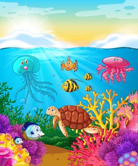 Sea animals swimming under the ocean Animals Swimming, Animal Design Illustration, Wild Panda, Free Jigsaw Puzzles, Illustration Art Kids, Toddler Coloring Book, Sea Can, Under The Ocean, Puzzle Games For Kids