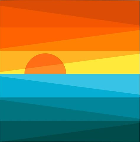 Sunset Graphic Illustration, Sunrise Graphic Illustration, Beach Sunset Illustration, Square One Art, Color Block Beach Painting, Sunset Vector Illustration, Geometric Sunset, Photos Home Decor, Sunset Drawing