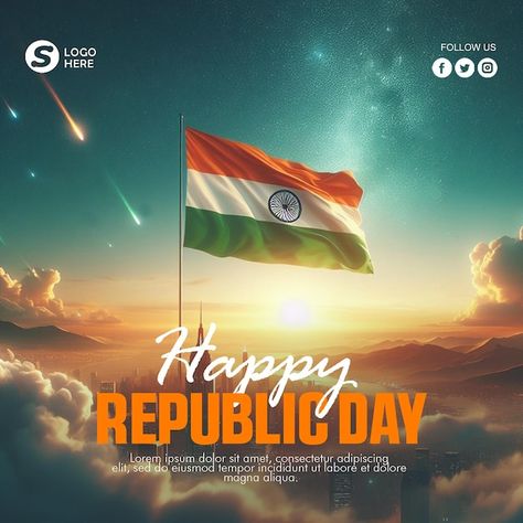 Media Poster, Happy Republic Day, Social Media Poster, Indian Flag, Republic Day, Banner Template, Graphic Resources, Flag, Social Media