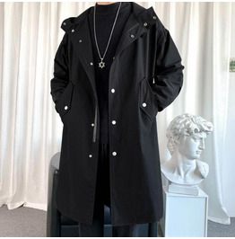 Streetwear Fashion Male, Korean Streetwear Fashion, Long Hooded Coat, Hip Hop Street Style, Coat Street Style, Hooded Trench Coat, Casual Outwear, Korean Streetwear, Streetwear Mode