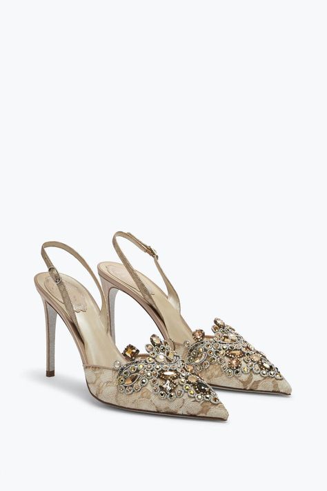 Rhinestone Wedding Shoes, Crystal Pumps, Tennis Shoes Outfit, Rene Caovilla, Patent Leather Shoes, Wedding Heels, Rhinestone Wedding, Evening Shoes, Slingback Pump