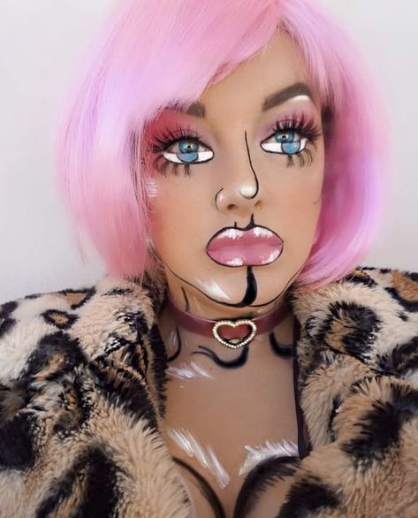 Pop Art Barbie Makeup Inspo @annalingis Barbie Face Paint, Barbie Face, Barbie Makeup, Bold Makeup, Creative Makeup, Makeup Art, Makeup Inspo, Face Paint, Carnival Face Paint