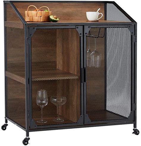 Amazon.com - YOLENY Industrial Storage Cabinet, Storage Sideboard with Metal Mesh Door,Buffet Entryway Cabinet for Home,Kitchen, Dining Room - Buffets & Sideboards Industrial Liquor Cabinet, Metal Mesh Door, Buffet Entryway, Butcher Block Shelves, Industrial Storage Cabinet, Glass Sideboard, Entryway Storage Cabinet, Industrial Storage Cabinets, Industrial Modern Design