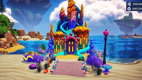 Dreamlight Valley Ariel House Ideas, Disney Dreamlight Valley Ariel House, Dreamlight Valley Ariel House, Dream Light Valley, Dreamlight Valley Design Ideas, Ddlv Inspiration, Disney Dreamvalley, Ariel Castle, Dreamland Ideas