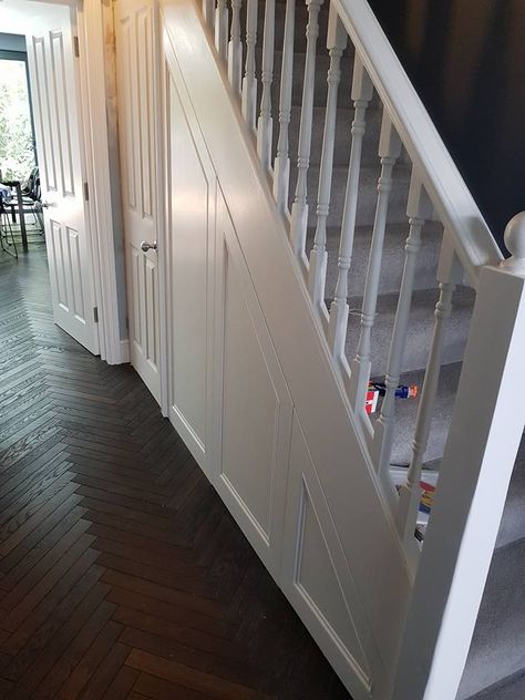 Under Stairs WC. MDF panelling with Cupboard Door and Drawer Box. • • • #understairs #toilet #wc #cupboard #drawerbox #progressphotos #before #after #painted #beforeandafter #design #home #designinspiration #furniture #furnituredesign #woodwork #diy #woodcraft #carpentry #project #wood #handtools #woodcarving #woodenwork #carpenter #stairs #homedecor #decor #instaphoto #carpenter #apbespokecarpentry Under Stairs Cupboard Panelling, Understair Cupboard Doors, Understairs Cupboard Panelling, Understairs Doors Ideas, Panelling Under Stairs, Understairs Panelling, Staircase Cupboard, Panelling Diy, Under The Stairs Ideas