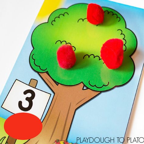 Free Apple Tree Counting Mats - Playdough To Plato Apple Tree Counting, Apple Counting, Preschool Apple Theme, Fall Math Activities, Counting Mats, Playdoh Mats, Apple School, Playdough To Plato, Fall Centers