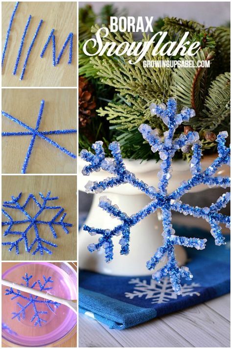 Looking for a fun winter craft for kids? Turn pipe cleaners in to a sparkly snowflake thanks to a little water and Borax! Snöflingor I Papper, Borax Snowflakes, Activities Director, Fun Winter Crafts, Daisy Scouts, Snowflake Craft, Crafts For Teens To Make, Kitchen Fun, Daycare Activities