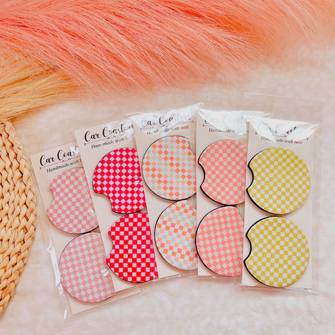 Must have accessory for your car! Keep those cup holders clean with these cute checker car coasters! 24 pattern options to choose from! Preppy Car Stuff, Cute Cars Accessories, Smile Car, Vinyl Coasters, New Car Gift, Sublimation Ideas, Personal Business, Car Gift, Cute Car Accessories