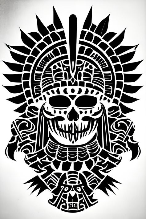 Aztec Skull Drawing, Aztec Warrior Tattoo Stencil, Mayan Skull Tattoo Design, Aztec Silhouette, Aztec God Tlaloc Tattoo, Aztec Warrior Tattoo, Aztec Drawing, Lizard Tattoo, Skeleton Warrior