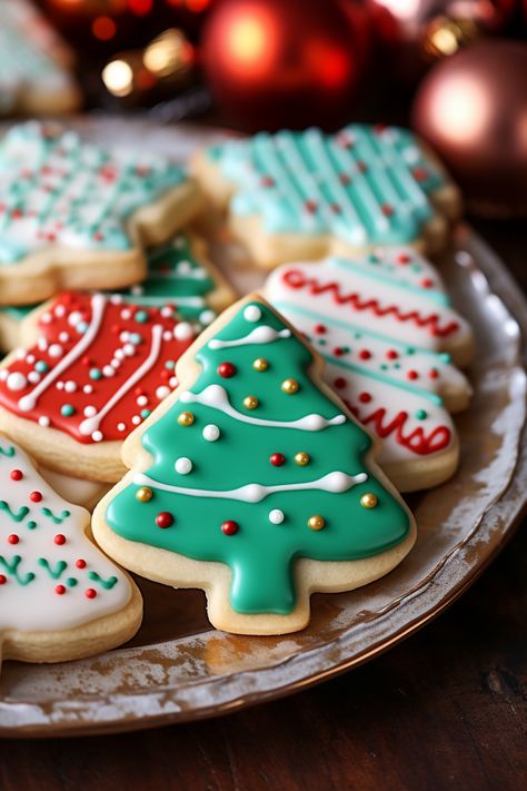 Christmas Cookies Icing Recipe, Christmas Shaped Cookies, Easy Christmas Cookie Designs, Cookie Icing Without Corn Syrup, Christmas Iced Sugar Cookies, Simple Christmas Sugar Cookies Decorated, Frosted Sugar Cookies Christmas, Pretty Christmas Cookies, Easy Christmas Sugar Cookies