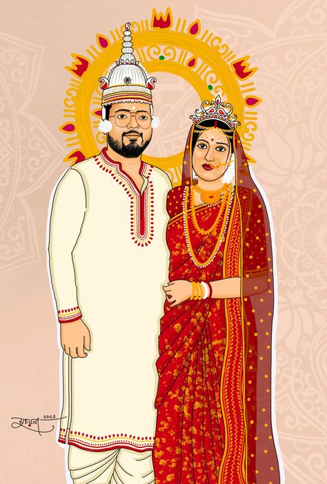 Wedding Card design Bengali Wedding Illustration, Bengali Wedding Couple, Wedding Couple Illustration, Marriage Frame, Groom Cartoon, Wedding Illustration Card, Bride And Groom Cartoon, Invitation Illustration, Dresses Images