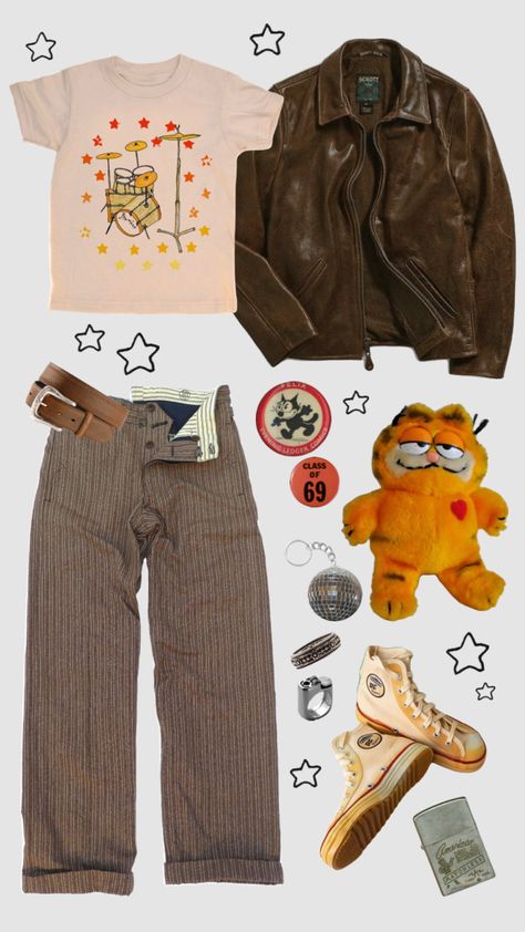 Wired Core Outfits, Sandlercore Outfit, Bob Dylan Core Outfit, Garfield Outfit Ideas, Garfield Inspired Outfit, Lovejoy Outfit, Dorky Outfits, Nerdcore Fashion, Wierd Outfits