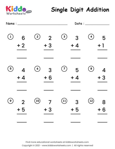 Single Digit Subtraction Worksheets Free, Single Digit Addition Worksheets, Kindergarten Subtraction, Column Addition, Adding Worksheets, Easy Math Worksheets, Maths Worksheet, Nursery Worksheets, Easy Math