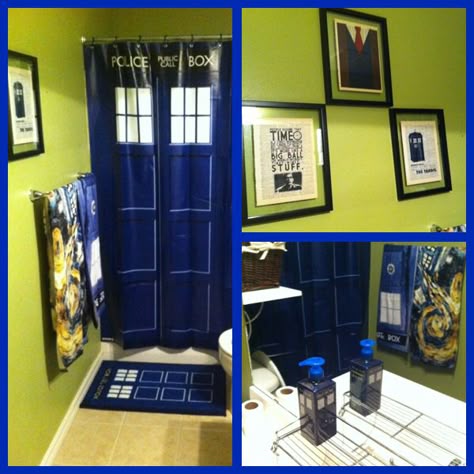 Doctor Who Tardis bathroom ThinkGeek.com, Etsy (prints) Doctor Who Bathroom, Doctor Who Tardis, Etsy Prints, Mad Man, Wibbly Wobbly Timey Wimey Stuff, Wallpaper Tumblr, Timey Wimey Stuff, Blue Box, Dr Who