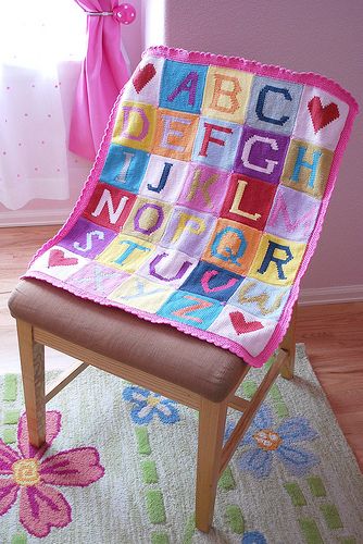 Alphabet baby blanket Alphabet Baby Blanket, Alphabet Blanket, Alphabet Quilt, Crochet Alphabet, Crochet Letters, Diy Tricot, Knitted Mittens Pattern, Strep Throat, Knitted Afghans