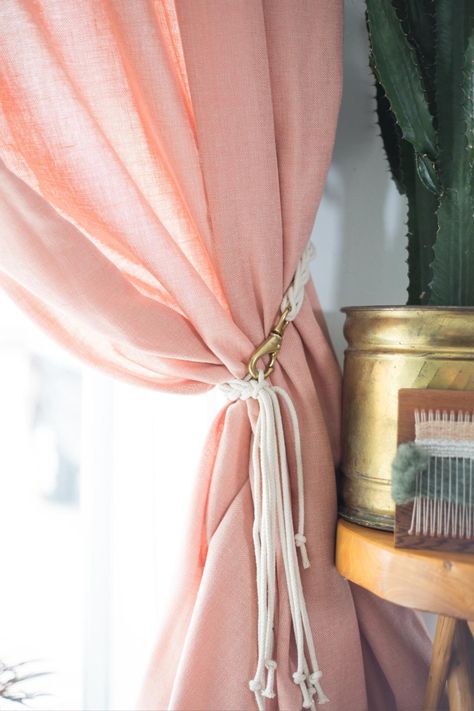 3 Curtain Tie-Backs You Can Make From Hardware Store Materials | Easy Crafts and Homemade Decorating & Gift Ideas | HGTV Curtain Tie Back Ideas, Diy Curtain Holdbacks, Diy Curtain Tie Backs, Curtain Tie Backs Diy, Lil Space, Diy Curtain, Curtains Pictures, Dorm Diy, Dorm Room Diy