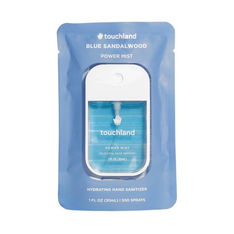 The award-winning hydrating hand sanitizer mist that feels as good as it looks. Say so long to sticky, goopy hand sanitizers, and hello to our really good, really cute hand sanitizing mist that not only cleans your hands, but makes them soft to touch, and smell good, too. Every bottle of Touchland Power Mist is packed with good-for-you, vegan, and not-sticky ingredients like Aloe Vera and essential oils that spritz lightly and evenly to keep your hands happy (not dry). Scent description: A comfo Blue Hand Sanitizer, Touch Land Hand Mist, Touchland Sanitizer Aesthetic, Aesthetic Hand Sanitizer, Touchland Handsanitizer, Hand Sanitizer Aesthetic, Touch Land, Spray Hand Sanitizer, Scent Description