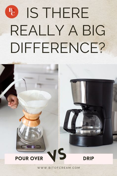 Wondering if you should go through the trouble of pour over coffee when you can just go the drip route? There are some things to consider when choosing one over the other! Pop on over to Bitofcream.com to find out if there really is that big of a difference and decide which might be the best one for you! Dual Coffee Maker, Coffee Knowledge, Man Recipes, Drip Coffee Makers, Coffee Facts, Ways To Wake Up, Mushroom Coffee, Coffee Tasting, Coffee Makers