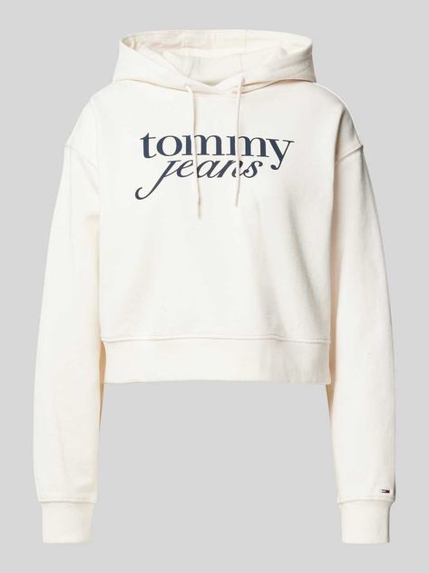 Damen Hoodie von Tommy Jeans;Reine Baumwolle;Lockerer Schnitt;Cropped;Kapuze mit Tunnelzug;Label-Print;Logo-Stitching