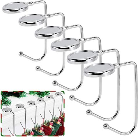 365park Christmas Stocking Holders for Mantle, 6 Pack Mantel Stocking Hangers Metal Hooks for Fireplace Christmas Xmas Party Decoration (Silver) Holiday Fireplace Decor, Stocking Holders For Mantle, Stocking Hangers, Hanging Christmas Stockings, Holiday Fireplace, Over The Door Hooks, Christmas Fireplace Decor, Command Hooks, Stocking Hanger