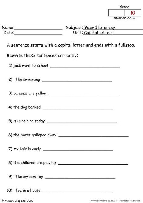 Year-1: Literacy: Sentence-work Printable Resources & Free Worksheets for Kids | PrimaryLeap.co.uk Punctuation Worksheets For Class 1, Primary Worksheets, Capital Letters Worksheet, Common App Essay, Punctuation Worksheets, Worksheets For Class 1, A Question Mark, Free Worksheets For Kids, English Grammar For Kids