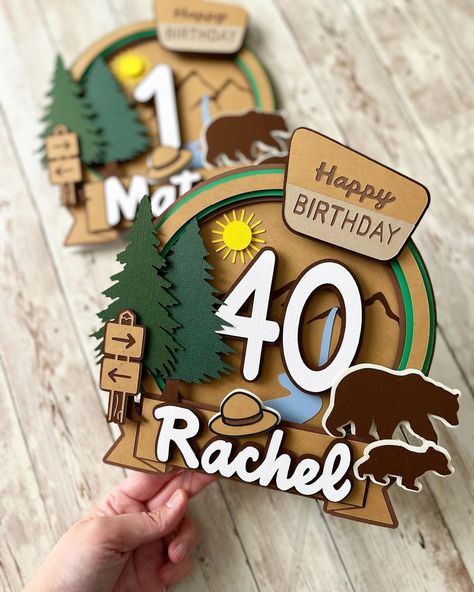 National Park Cake Topper, National Park Cake, Camping Cake Topper, Christmas Toppers, Camping Cakes, Cricut Cake, Cakes Decorating, Park Birthday, Camping Birthday Party