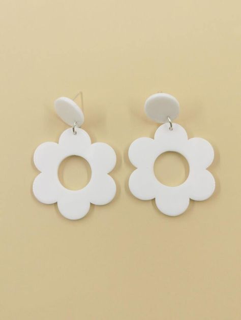 New Fashion Earrings, Y2k Earrings, Earrings Shein, White Flower Earring, Rose Fushia, Flower Silhouette, Flower Drop Earrings, Retro Earring, Daisy Earrings