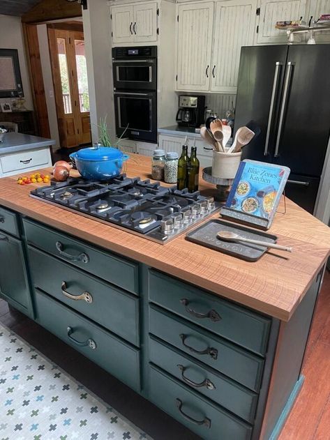 Due to a broken cooktop and vent system, it was time for a kitchen upgrade. We saved LOTS of money by doing this job ourselves. In this post, I'll give you an overview of how we did it in just one weekend!Here's the original look: Stove Top Separate From Oven, Butcher Block Island With Cooktop, Kitchen Island With Oven And Stovetop, Kitchen Island With Stove Top, Butcher Block Cabinets, Flat Top Stove, Kitchen Island With Cooktop, Island With Stove, Kitchen Island With Stove