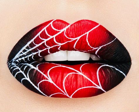 Fantasy Make-up, Halloweenský Makeup, Lip Art Makeup, Lipstick Designs, Nice Lips, Lipstick Art, Spider Webs, Crazy Makeup, Lip Designs