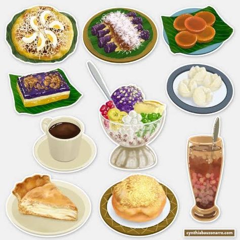 Filipino Food Desserts, Halo Halo Dessert Drawing, Filipino Desserts Aesthetic, Filipino Food Stickers, Filipino Food Illustration, Filipino Stickers Printable, Filipino Snacks Aesthetic, Filipino Food Drawing, Pinoy Stickers