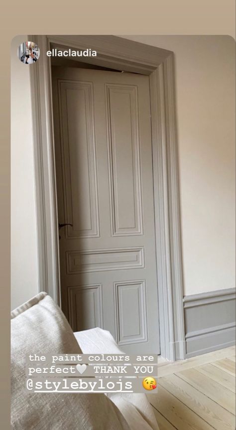 Contrast Skirting Board, Painted Door Frames And Skirting Boards, Beige Skirting Boards, Beige Closet Doors, Doors And Skirting Colours, Beige Skirting Boards White Walls, Contrast Trim Living Room, White Wall Beige Door, Limestone Paint Color Jotun