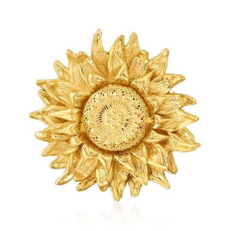 Italian 14kt Yellow Gold Sunflower Pin | Ross-Simons Sunflower Design Floral Jewelry, Vintage Gold Jewelry With Sunflower Design, Vintage Adjustable Sunflower Design Jewelry, Gold Sunflower Adjustable Flower Earrings, Yellow Round Sunflower Jewelry, Filigree Hoop Earrings, Floral Studs, Precious Gemstones Jewelry, Gold Pin