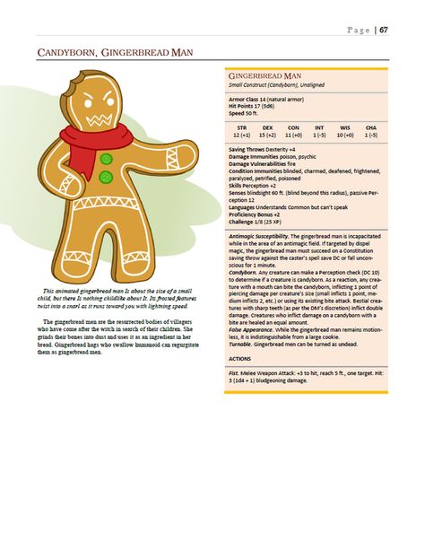 5E Monster: Gingerbread Man Gingerbread Dragon Dnd, Food Monsters Dnd, Christmas Dnd Monsters, Dnd Candy Monster, Dnd Candyland, Candyland Dnd, Dnd Candy, Gingerbread Dragon, Halloween Dnd