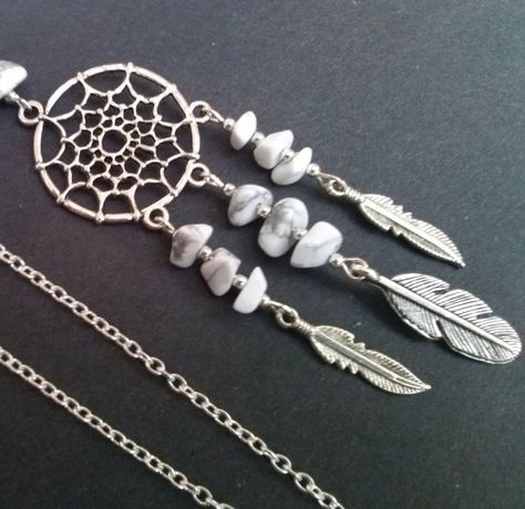 White Howlite Dreamcatcher Necklace Dream Catcher by AzureAllure Primitive Jewelry, Dreamcatcher Necklace, Dreamcatcher Pendant, Dream Catcher Necklace, White Howlite, Handmade Jewelry Gift, Necklace White, White Necklace, Cool Necklaces