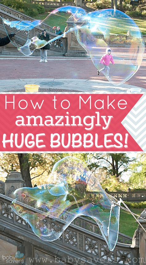 Make the BIGGEST and the BEST giant bubbles with this simple homemade bubble solution recipe! Large, big bubbles are so fun! Even includes DIY instructions for a homemade giant bubble wand, plus tips and tricks for forming the best huge bubbles. Make giant bubbles with these instructions for how to make huge bubbles! Get this super easy recipe that will provide hours of fun for your family! Summer Games For Preschoolers, Summer Games For Kids, Huge Bubbles, Bubbles Recipe, Bubble Station, Oppgaver For Barn, Bubble Recipe, How To Make Bubbles, Bubble Solution