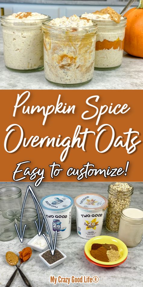 Overnight Oats With Peanut Butter, Oats With Peanut Butter, Pumpkin Spice Overnight Oats, My Crazy Good Life, Puree Recipes, Pumpkin Overnight Oats, Pumpkin Puree Recipes, Pumpkin Oats, Oat Recipes Healthy