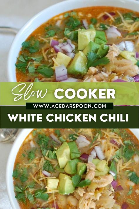 White Bean Chicken Chili Slow Cooker, Slow Cooker White Chicken Chili, White Chicken Chili Slow Cooker, Crockpot Chicken Thighs, Chicken Chili Crockpot, White Bean Chicken Chili, Vegetable Chili, Green Chili Chicken, Diced Green Chilies