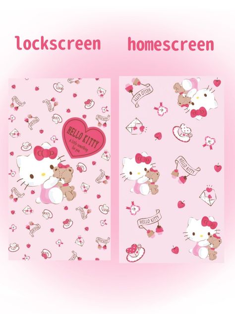 Hello Kitty Heart Matching Wallpaper, Hello Kitty Wallpaper For Besties, Matching Pink Wallpapers, Hello Kitty Matching Wallpaper, Matching Home And Lock Screen Wallpapers, Matching Hello Kitty Phone Cases, Matching Lockscreen And Homescreen, Lockscreen Homescreen Combo, Pink Help Kitty Wallpaper