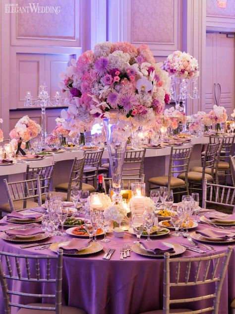 Elegant Ballroom Reception Plum Wedding Decorations, Pink And Purple Wedding, Pink Purple Wedding, Purple Wedding Decorations, White Wedding Decorations, Pink Wedding Decorations, Quince Decorations, Plum Wedding, Purple Wedding Theme