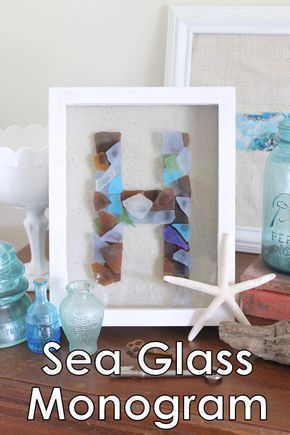 Sea Glass Monogram {DIY Decor}–The Country Chic Cottage - EverythingEtsy.com Seaglass Ideas, Sea Glass Diy, Glass Shadow Box, L'art Du Vitrail, Beach Glass Crafts, Monogram Art, Country Chic Cottage, Glass Art Projects, Beach Glass Art