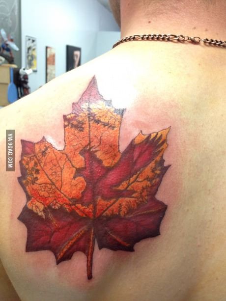 Leaf Tattoo Ideas, New Age Tattoo, Maple Leaf Tattoos, Fall Leaves Tattoo, Couples Nature, Michigan Tattoos, Front Shoulder Tattoos, Scene Tattoo, Fern Tattoo