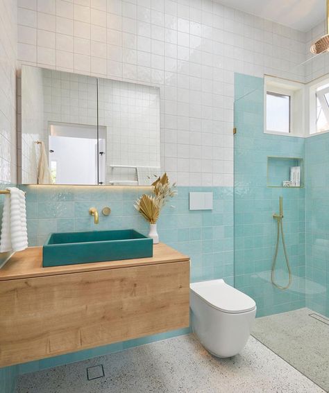 Turquoise Tile, Small Bathroom Renovations, Sliding Wall, Beaumont Tiles, Downstairs Toilet, Upstairs Bedroom, Bathroom Reno, Upstairs Bathrooms, Boho House