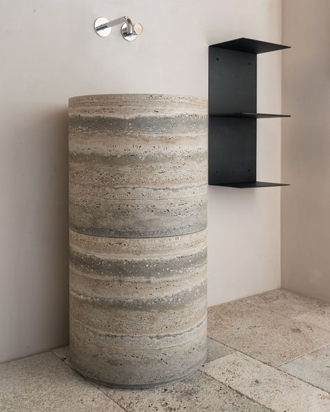 Rada free-standing washbasin in Silver Travertine installed in a Tuscan Villa with bush-hammered travertine flooring and natural iron sheet… | Instagram Red Travertine, Travertine Flooring, Silver Travertine, Wall Colours, Travertine Floors, Stone Bathroom, Tuscan Villa, Stone Bath, Vibe Check