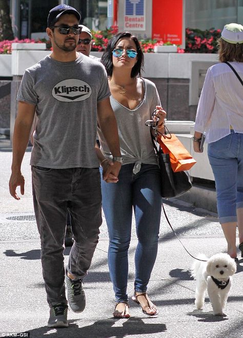 Cute couple: Demi Lovato and Wilmer Valderrama were the picture of happiness as they stepped out hand-in-hand in Vancouver, Canada, on Sunday for romantic stroll after denying they are engaged Demi Wilmer, Demi Lovato And Wilmer Valderrama, Demi Lovato Wilmer Valderrama, Demi Lovato Albums, After Engagement, Demi Lovato Style, Wilmer Valderrama, Couple Outfit Ideas, Vancouver Canada