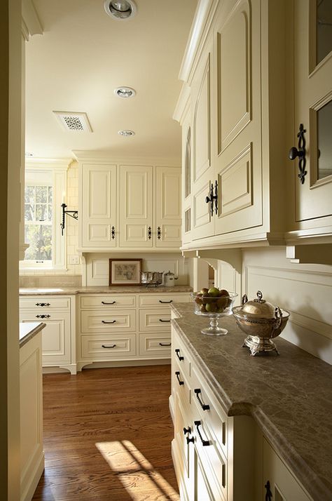 Countertops Laminate, Cream Colored Kitchens, Cream Colored Kitchen Cabinets, Lowes Kitchen, Cream Kitchen Cabinets, Tudor Kitchen, 1960s Kitchen, Cream Kitchen, Butcher Blocks