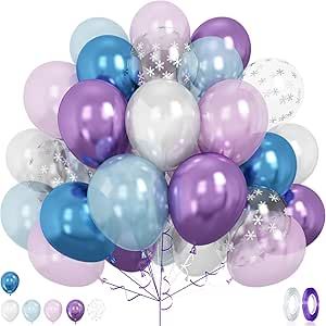 Frozen Balloons Set, 50Pcs 12Inch Blue and Purple Balloons with Snow Confetti Balloons for Girls Frozen Theme Birthday Party Baby Shower Wedding Winter Party Decor Snow Confetti, Frozen Balloons, Balloons White, Winter Party Themes, Winter Party Decorations, Frozen Birthday Theme, Blue Birthday Parties, Snow Theme, Flower Confetti