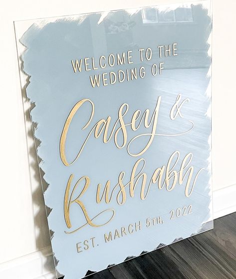 Acrylic Wedding Welcome Sign | Plexiglass Brush Paint Signs | Custom Painted Wedding Sign | Clear Wedding Ceremony Sign | Personalized Sign #etsy #wedding #weddingwelcomesign #welcometowedding #signforweddings #weddingdecor #customweddingsign Pastel Wedding Decorations, Acrylic Wedding Sign, Wedding Ceremony Signs, Top Wedding Trends, Personalized Wedding Decor, Signs Wedding, Personalized Wedding Sign, Wedding Crafts Diy, Ceremony Signs