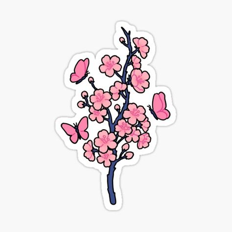 Millones de diseños originales hechos por artistas independientes. Freshbobatae Stickers, Sakura Branch, Stickers Cool, Butterfly Stickers, Preppy Stickers, Pink Sakura, Stickers Kawaii, Tumblr Stickers, Cute Kawaii Drawings